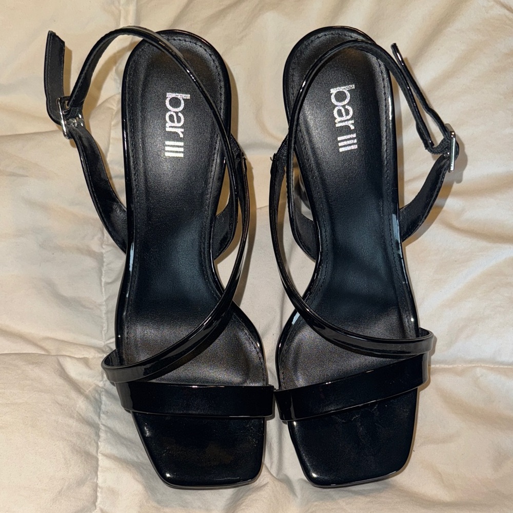 Bar III Patent Black Strappy Slingback Heels